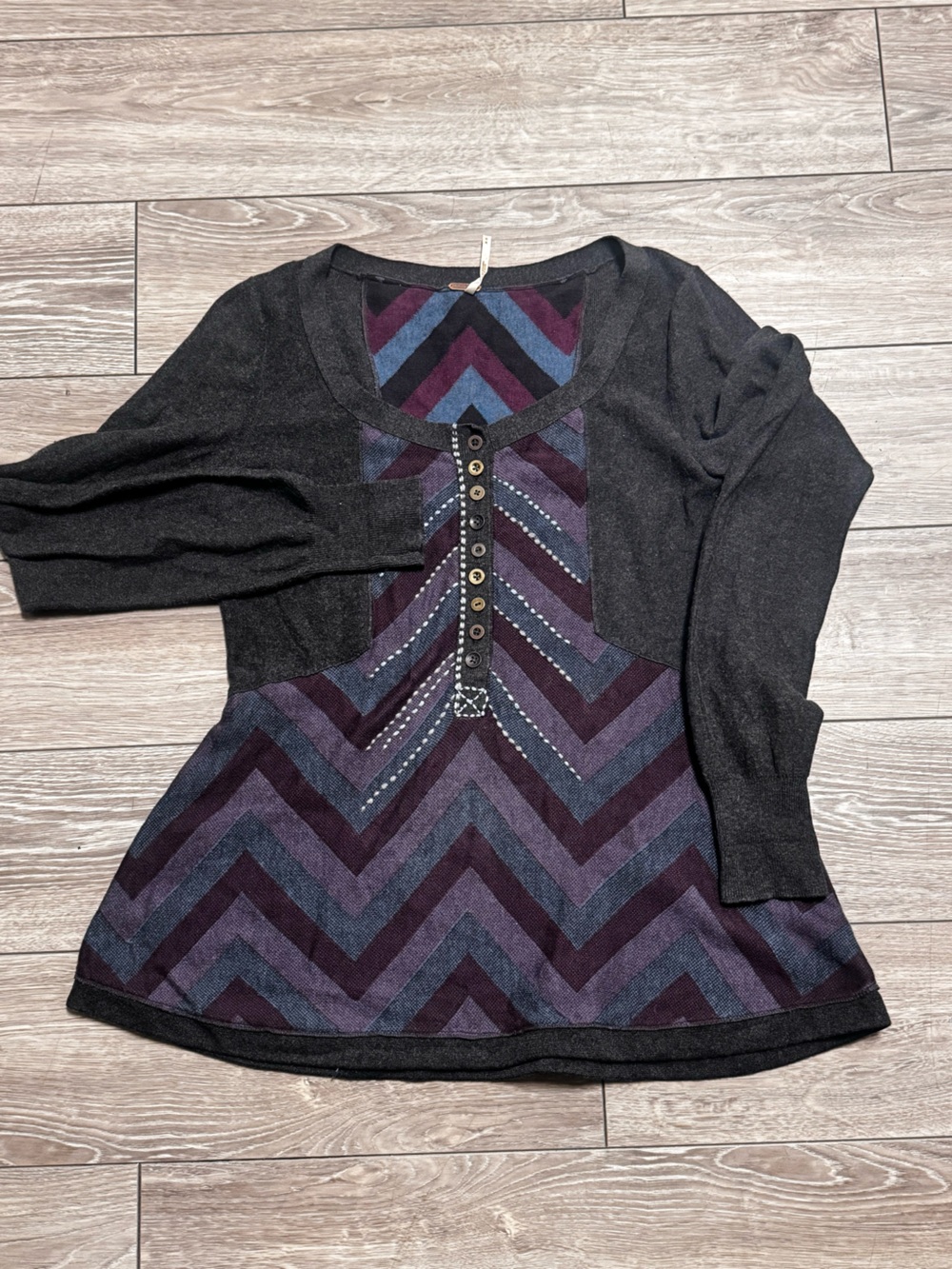 Free People Black with Purple & Blue Chevron Knit Top